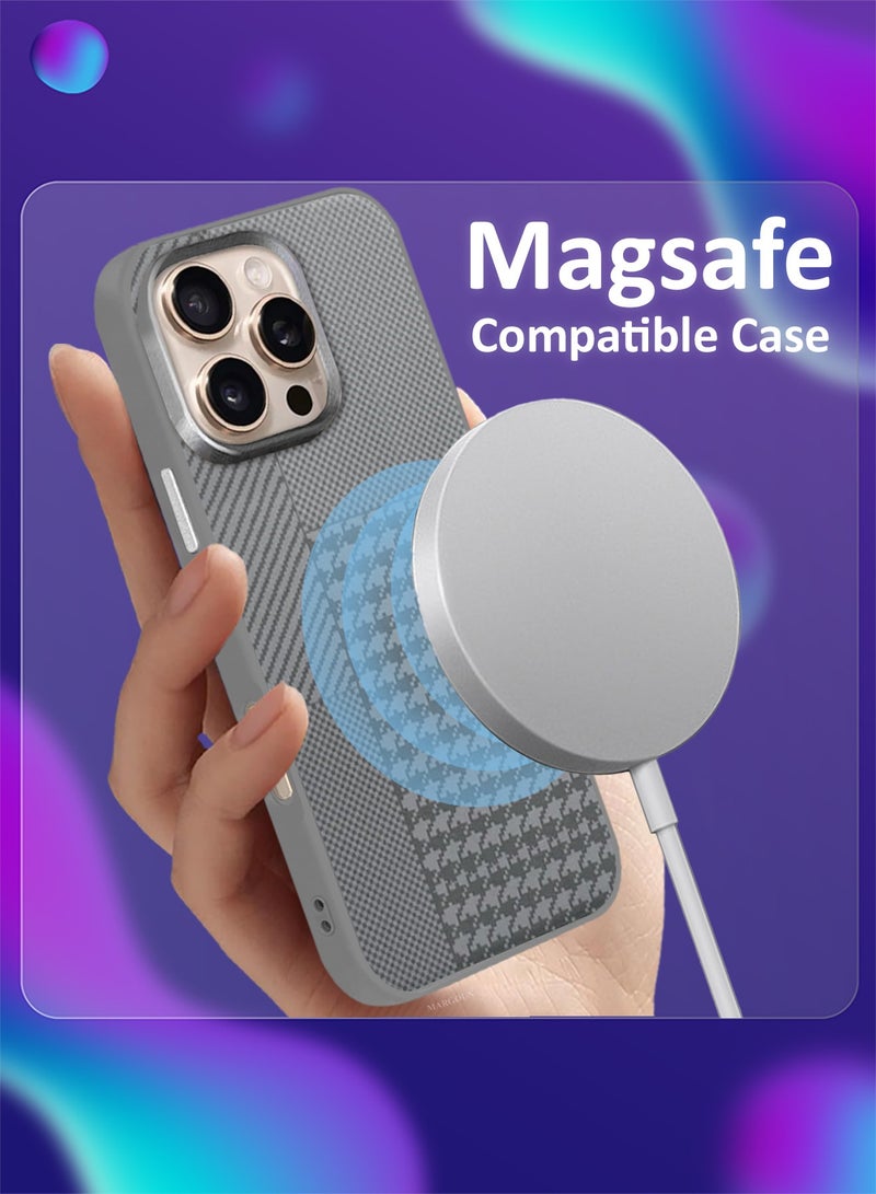 CATANES iPhone 16 Pro Case Cover Carbon Fiber Pattern Phone Case Slim Shockproof Back Cover Grey Geometric Crest - Image 3